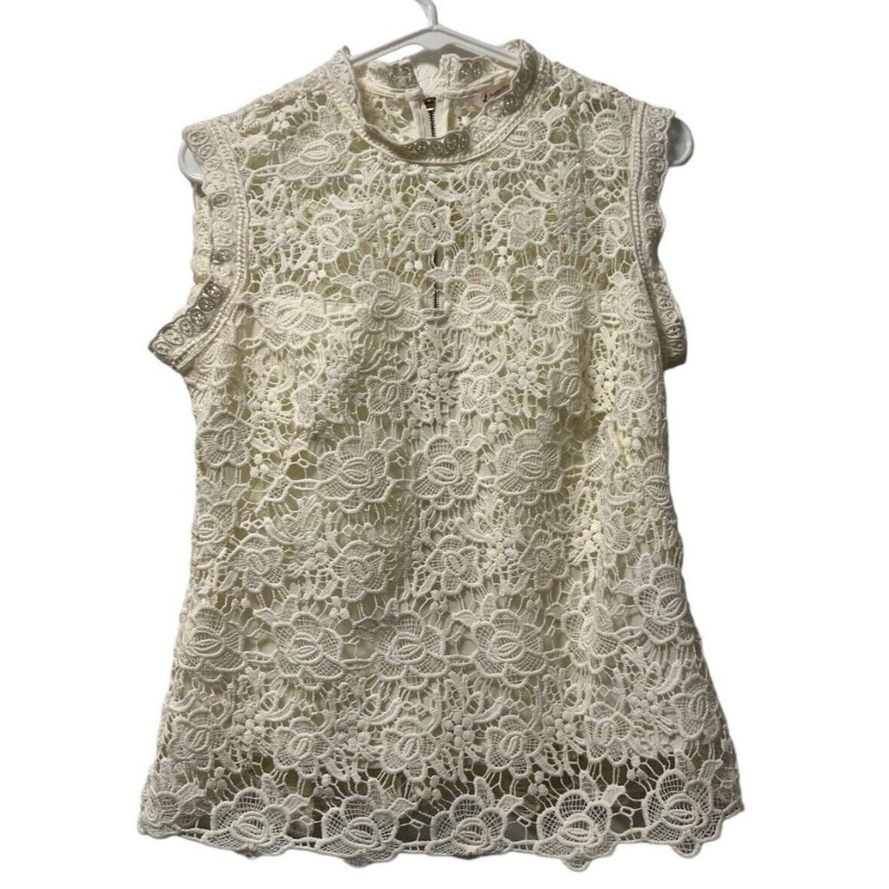 Nanette Lepore Off White Floral Lace Eyelet Top Size Small Cottagecore Peasant